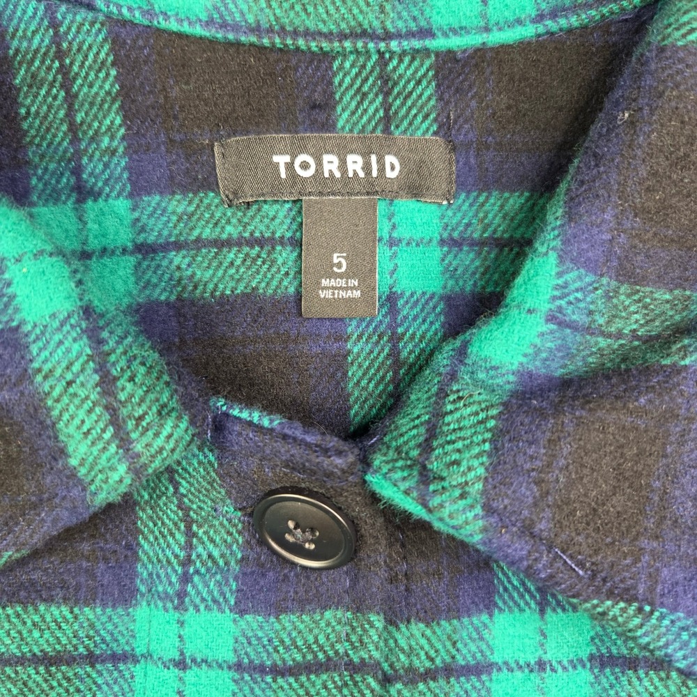 Torrid Women's 5X Plaid Flannel Shacket 100% Cotton Teal Black Shirt Jacket - Picture 5 of 12